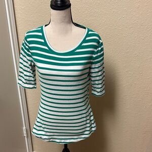 Banana Republic Tee, Green and White Striped Women's Tee